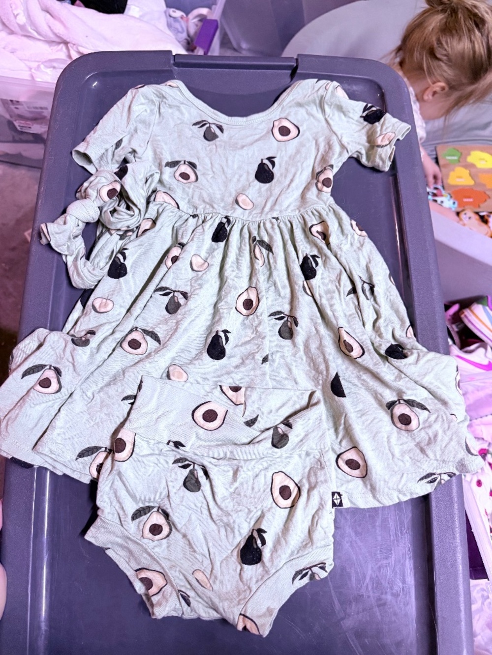 Kyte avocado dress and bummies